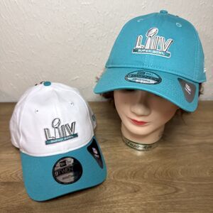 Lot 2 Super Bowl LIV Chiefs vs 49ers New Era 9TWENTY Strapback Hat White/Teal